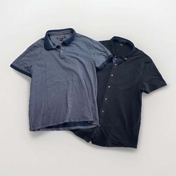 Lot x2 Michael Kors Polo Men's L Black / Blue Preppy Button up / Pullover - Picture 1 of 14